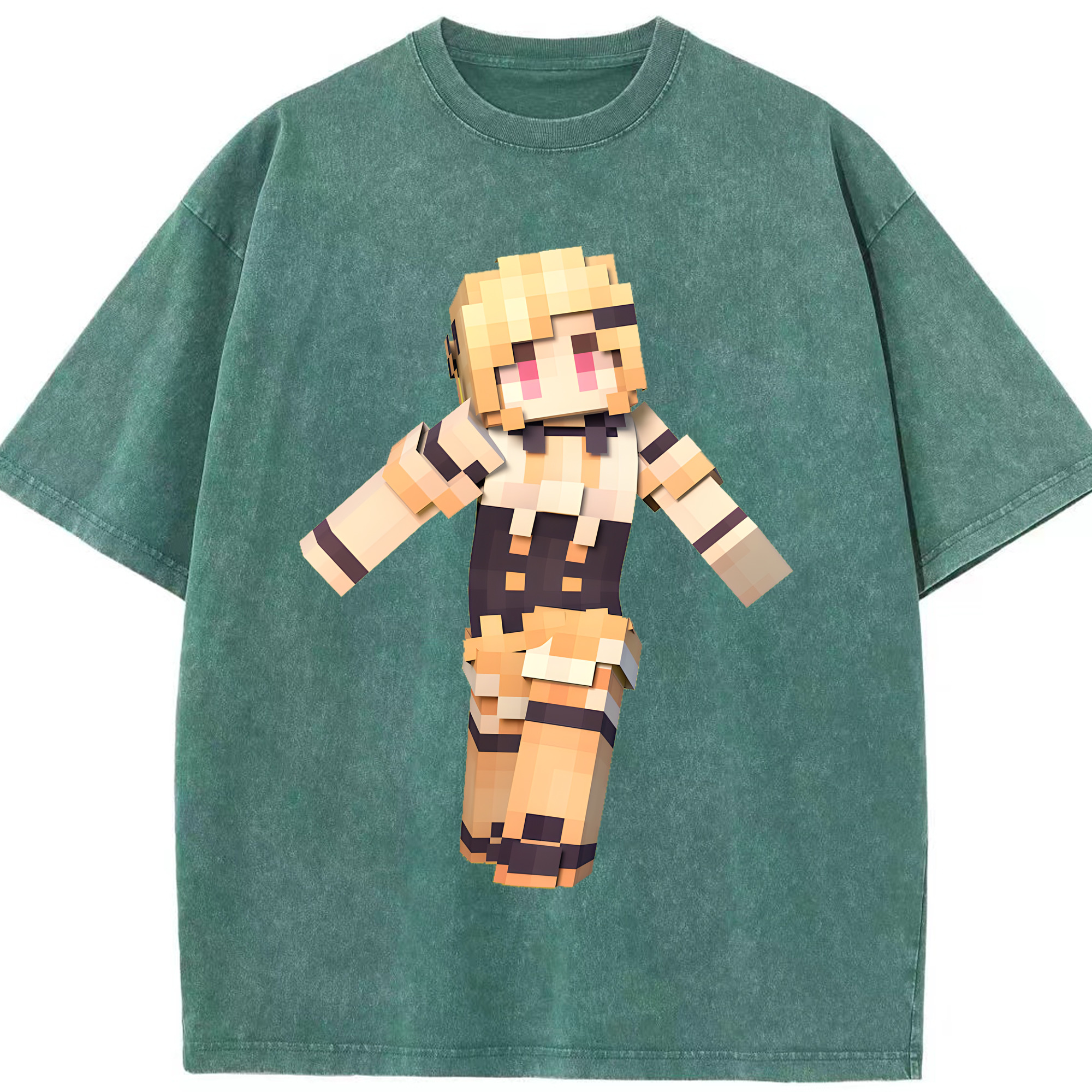 （画像用） マインクラフト ブロックの世界 Minecraft MC Block world 綿100% ヴィンテージ風 半袖Tシャツ（フロントプリント）